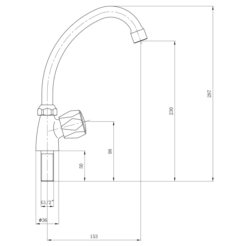 Stojánkový ventil 1/2", otočná hubice, chrom (ZY1807)