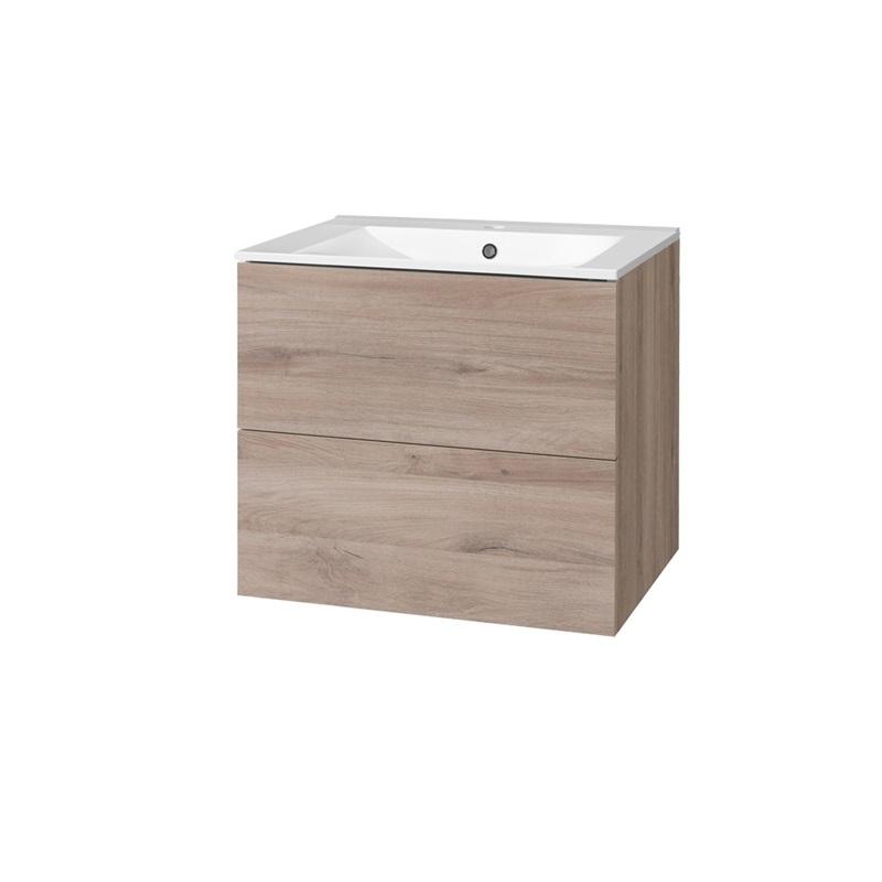MEREO MP5068 Aira, koupelnová skříňka s keramickým umyvadlem 61 cm, bílá, dub, šedá
