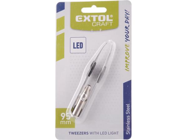 EXTOL CRAFT 9696 - pinzeta s LED světlem, délka 95mm, nerez