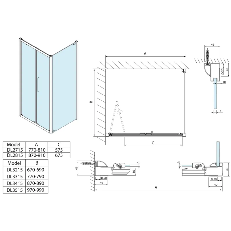 LUCIS LINE sprchová boční stěna 700mm, čiré sklo (DL3215)