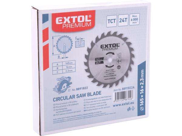 EXTOL PREMIUM 8891822A - kotouč pilový s SK plátky, 165x2,3x16mm, 24T