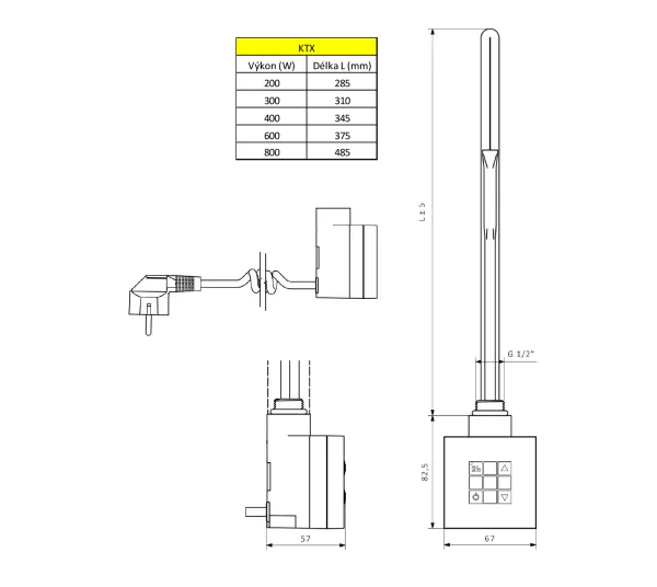 KTX topná tyč s termostatem, 200 W, chrom (KTX-C-200)