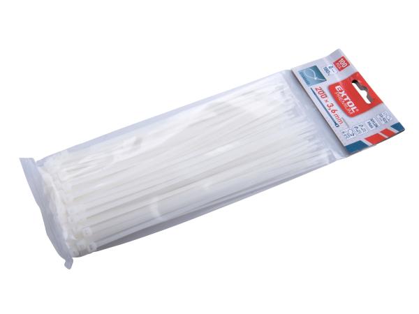 EXTOL PREMIUM 8856106 - pásky stahovací na kabely bílé, 200x3,6mm, 100ks, nylon PA66