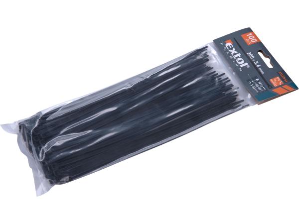 EXTOL PREMIUM 8856156 - pásky stahovací na kabely černé, 200x3,6mm, 100ks, nylon PA66