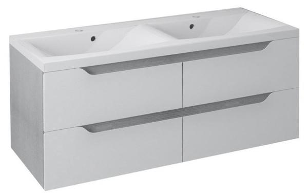 WAVE dvojumyvadlová skříňka 119,7x50x47,8cm, bílá/dub stříbrný (WA120-3011)