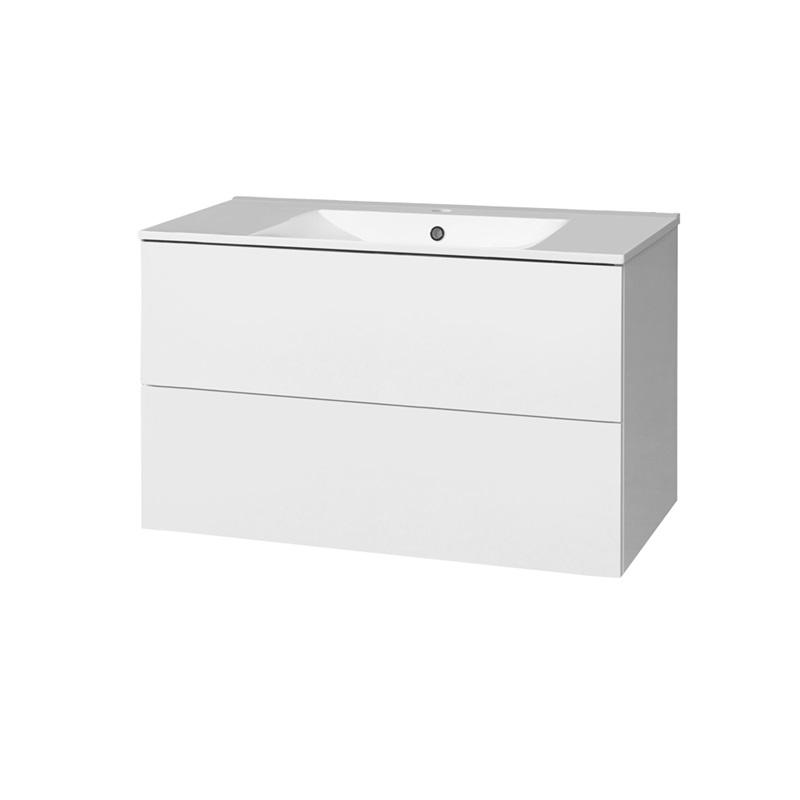 MEREO MP5075 Aira, koupelnová skříňka s keramickým umyvadlem 101 cm, bílá, dub, šedá