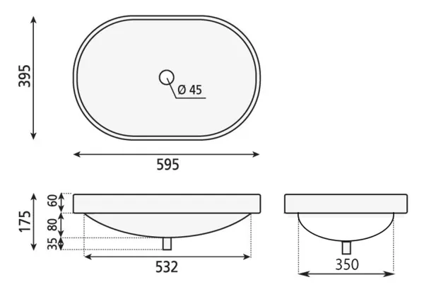 LIMA zápustné keramické umyvadlo 59,5x39,5 cm (BH7022)