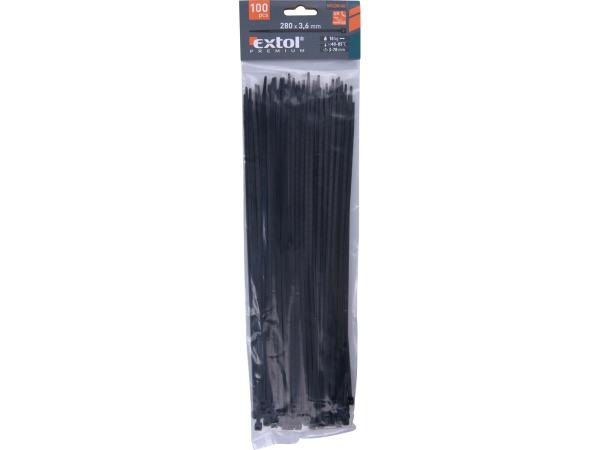 EXTOL PREMIUM 8856158 - pásky stahovací na kabely černé, 280x3,6mm, 100ks, nylon PA66