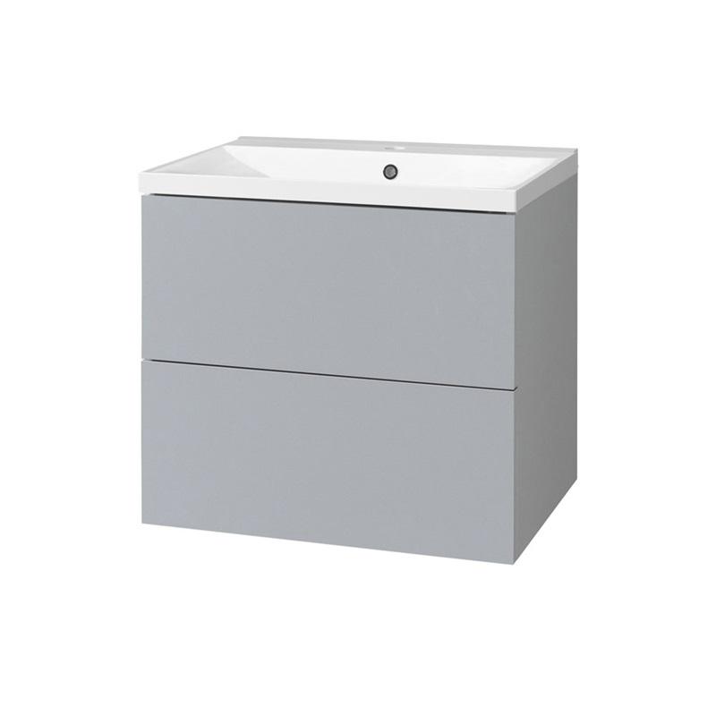 MEREO MP5093 Aira, koupelnová skříňka s umyvadlem z litého mramoru 61 cm, bílá, dub, šedá