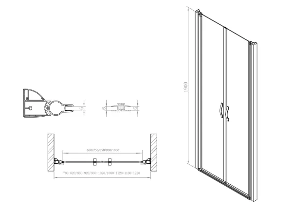 ONE sprchové dveře do niky dvoukřídlé 1180-1220 mm, čiré sklo, 6 mm (GO2812)