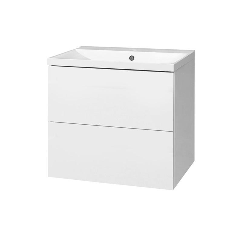 MEREO MP5093 Aira, koupelnová skříňka s umyvadlem z litého mramoru 61 cm, bílá, dub, šedá