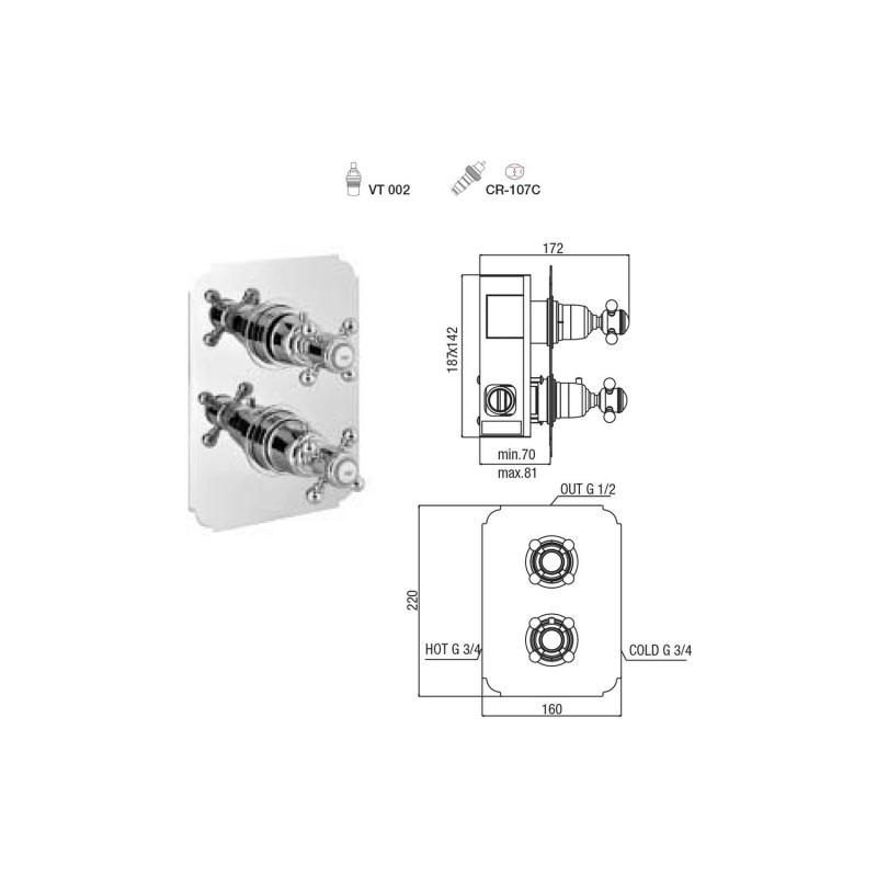 SASSARI podomítková sprchová termostatická baterie, 1 výstup, chrom (SR391)