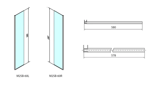 MODULAR SHOWER pevný panel k instalaci na stěnu modulu MS2, 600 mm, pravý (MS2B-60R)