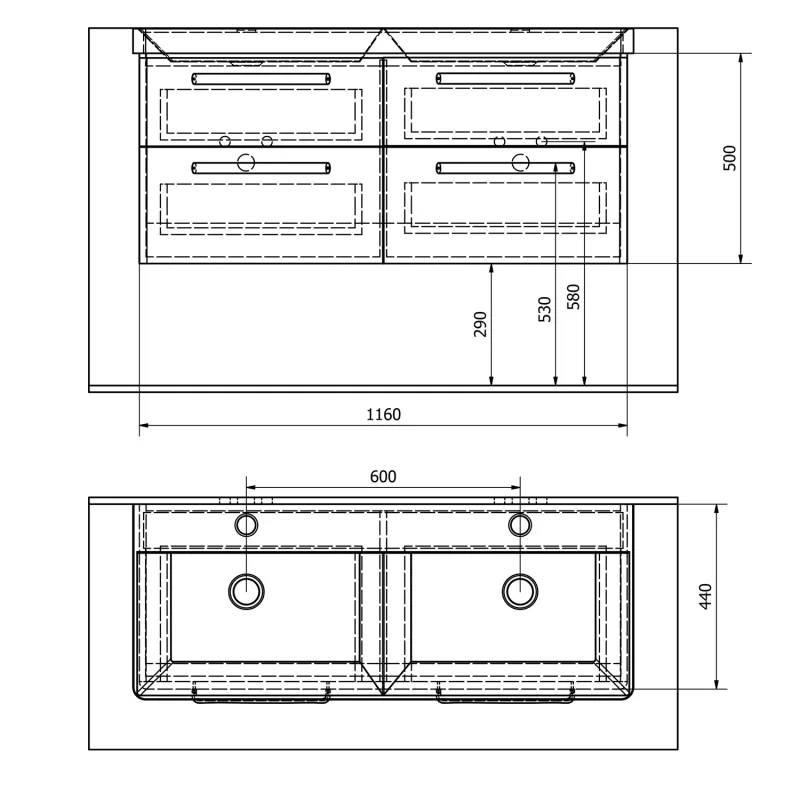 THEIA dvojumyvadlová skříňka 116x50x44,2cm, 4xzásuvka, bílá (TH120-3030)