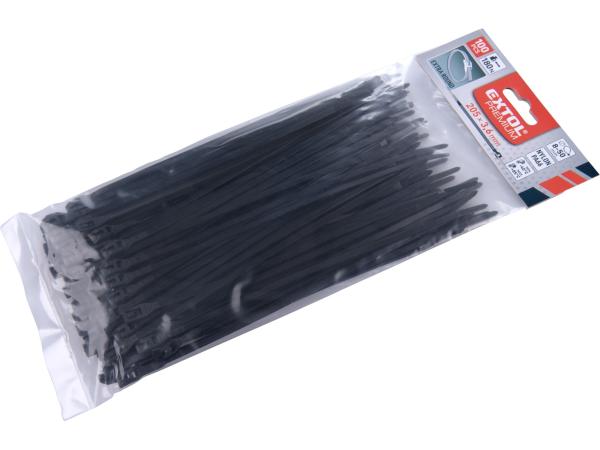 EXTOL PREMIUM 8856232 - pásky stahovací na kabely EXTRA, černé, 200x3,6mm, 100ks, nylon PA