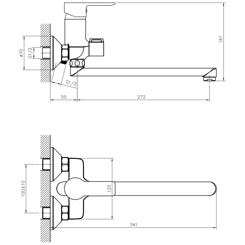 BARON nástěnná vanová baterie, rozteč 100mm, s otočným ramínkem, chrom (612.035.1)