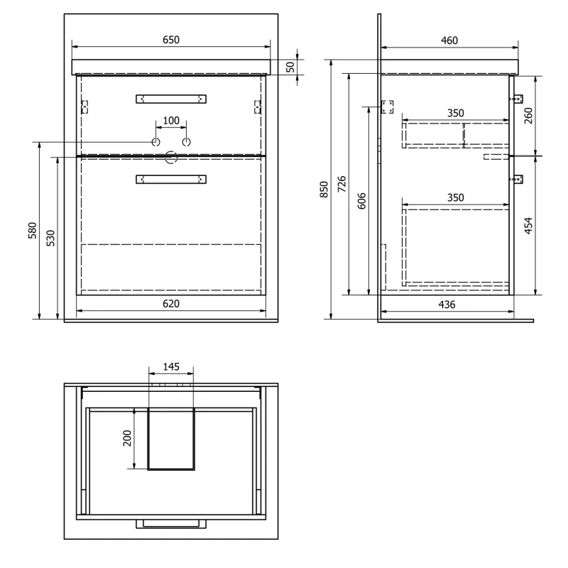 VEGA umyvadlová skříňka 62x72,6x43,6 cm, 2xzásuvka, bílá (VG063)