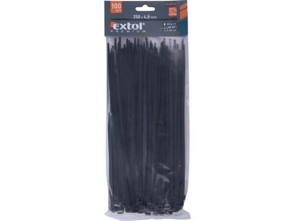 EXTOL PREMIUM 8856160 - pásky stahovací na kabely černé, 250x4,8mm, 100ks, nylon PA66