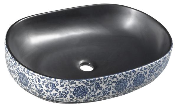 PRIORI keramické umyvadlo, 60x13,5x40 cm, černá s modrým vzorem (PI026)