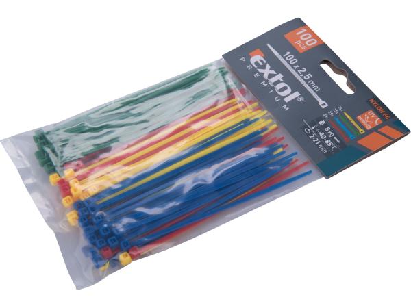 EXTOL PREMIUM 8856192 - pásky stahovací barevné, 100x2,5mm, 100ks, (4x25ks), 4 barvy, nylo