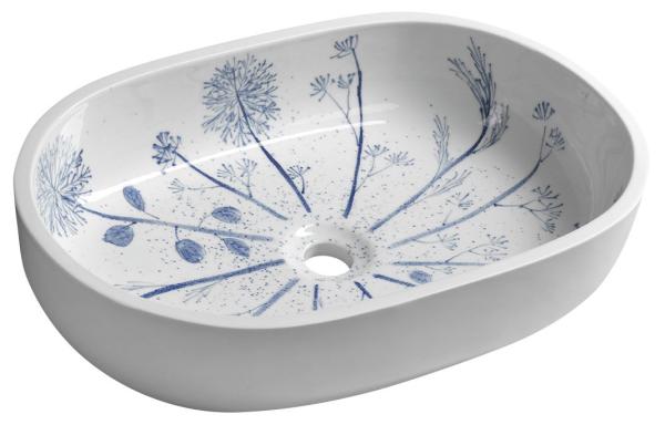 PRIORI keramické umyvadlo, 60x13,5x40 cm, bílá s modrým vzorem (PI029)
