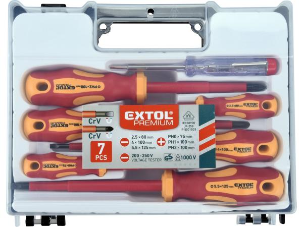 EXTOL PREMIUM 53087 - šroubováky elektrikářské se zkoušečkou, sada 7ks, 3x(-), 3x(PH), CrV