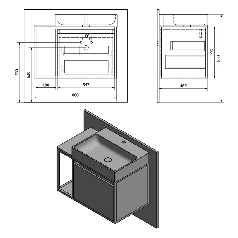 SKARA umyvadlová skříňka 80x49,5x46,5cm, černá mat/dub Collingwood (CG003-1919)
