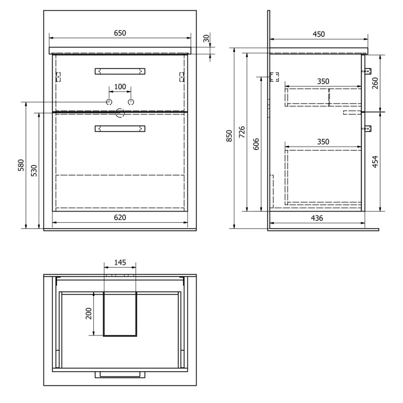VEGA umyvadlová skříňka 62x72,6x43,6 cm, 2xzásuvka, bílá (VG063)