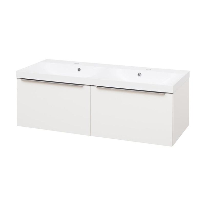MEREO MP6488 Mailo, koupelnová skříňka s umyvadlem z litého mramoru 121 cm, bílá, dub, antracit