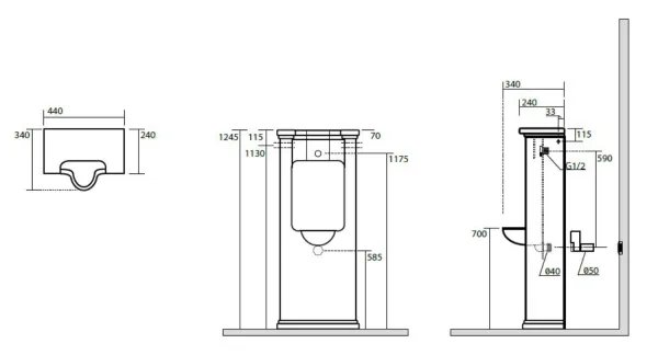 WALDORF urinál na postavení se zakrytým přívodem vody 44x124,5 cm, včetně sifonu (413101)