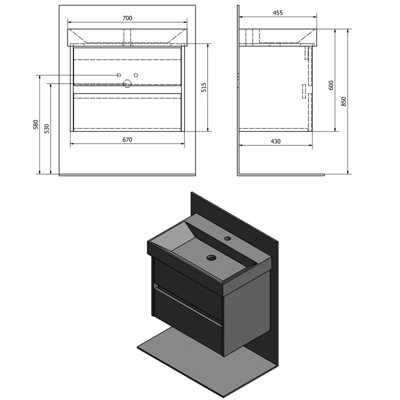 NIRONA umyvadlová skříňka 67x51,5x43 cm, bílá (NR070-3030)
