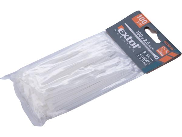 EXTOL PREMIUM 8856102 - pásky stahovací na kabely bílé, 100x2,5mm, 100ks, nylon PA66