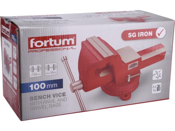 FORTUM 4752622 - svěrák otočný s kovadlinou, 100mm, SG Iron