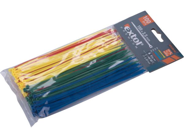 EXTOL PREMIUM 8856194 - pásky stahovací barevné, 150x2,5mm, 100ks, (4x25ks), 4 barvy, nylo