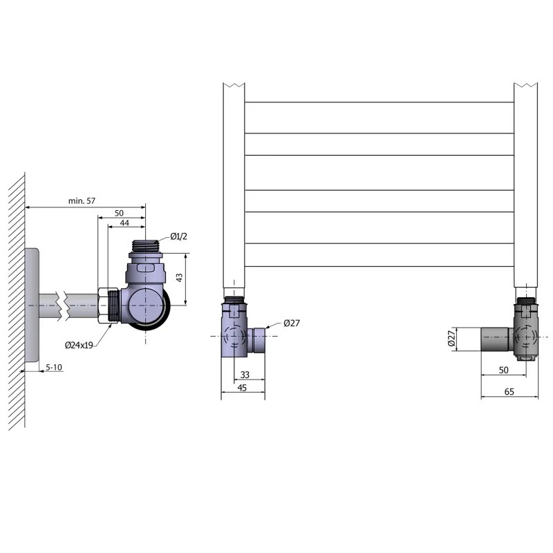 CORNER COMBI SIMPLY připojovací sada ventilů triaxiální, pravé provedení, chrom (CP330S)