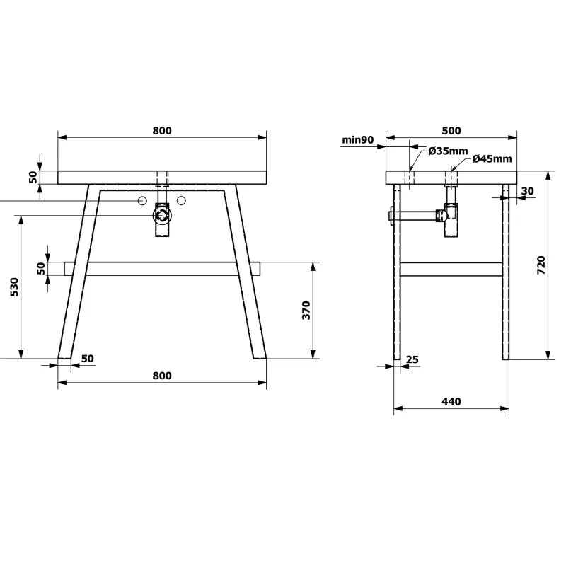 TWIGA umyvadlový stolek 80x72x50 cm, černá mat/dub tmavý (VC442-80-11)