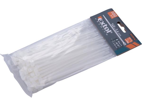 EXTOL PREMIUM 8856105 - pásky stahovací na kabely bílé, 140x3,6mm, 100ks, nylon PA66