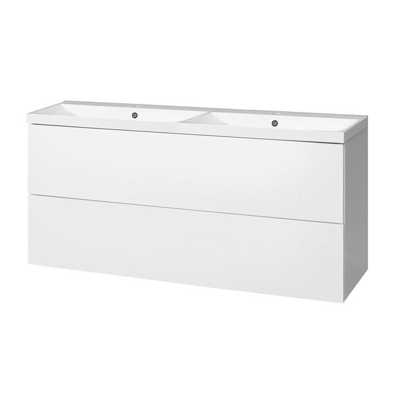 MEREO MP5096 Aira, koupelnová skříňka s umyvadlem z litého mramoru 121 cm, bílá, dub, šedá