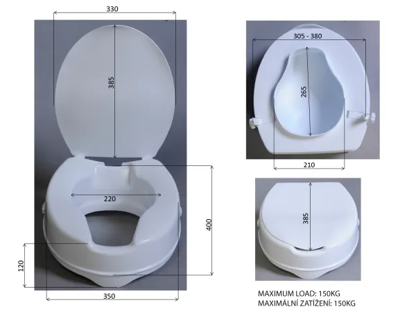 HANDICAP WC sedátko zvýšené 10cm, bez madel, bílá