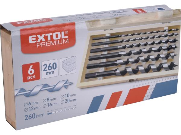 EXTOL PREMIUM 8801290 - vrtáky hadovité do dřeva, sada 6ks, O 6-20x260mm