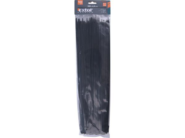 EXTOL PREMIUM 8856164 - pásky stahovací na kabely černé, 380x4,8mm, 100ks, nylon PA66