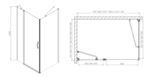 ONE sprchové dveře s pevnou částí 1000 mm, čiré sklo (GO4810)