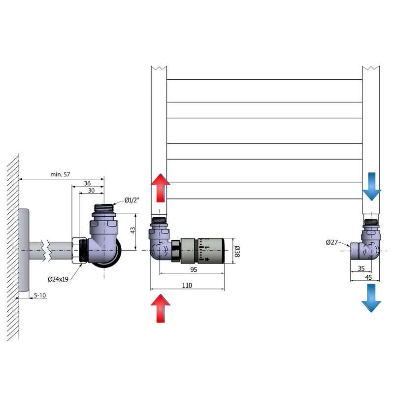 CORNER připojovací sada ventilů termostatická triaxiální, levé provedení, chrom (CP1011LS)