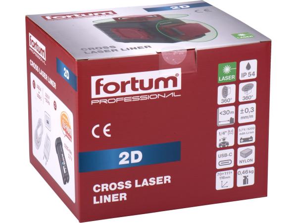FORTUM 4780214 - laser zelený 2D liniový, křížový samonivelační