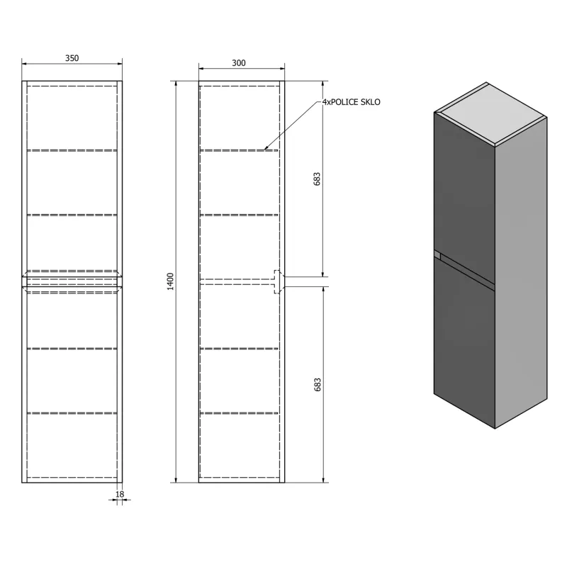 MORIAN vysoká skříňka 35x140x30cm, dub (MR186)