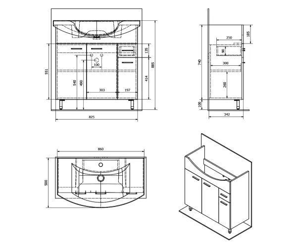 ZOJA umyvadlová skříňka 82,8x74x34,3cm, bílá (51083A)