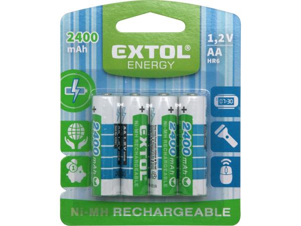 EXTOL ENERGY 42061 - baterie nabíjecí, 4ks, AA (HR6), 1,2V, 2400mAh, NiMh