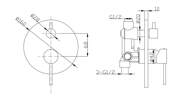 LUKA podomítková sprchová baterie, 2 výstupy, otočný přepínač, chrom (LK43)