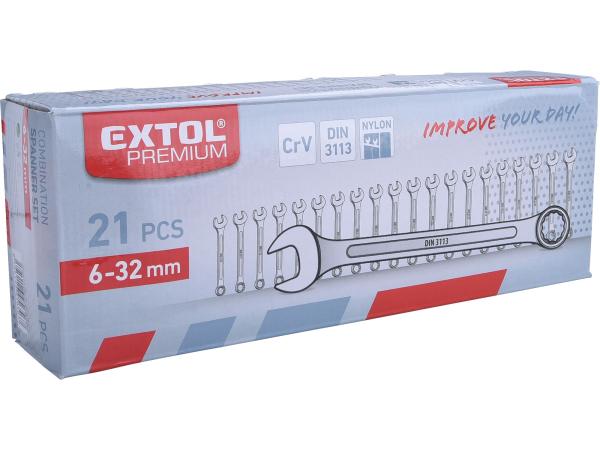 EXTOL PREMIUM 6335 - klíče očkoploché, sada 21ks, 6-32mm, CrV