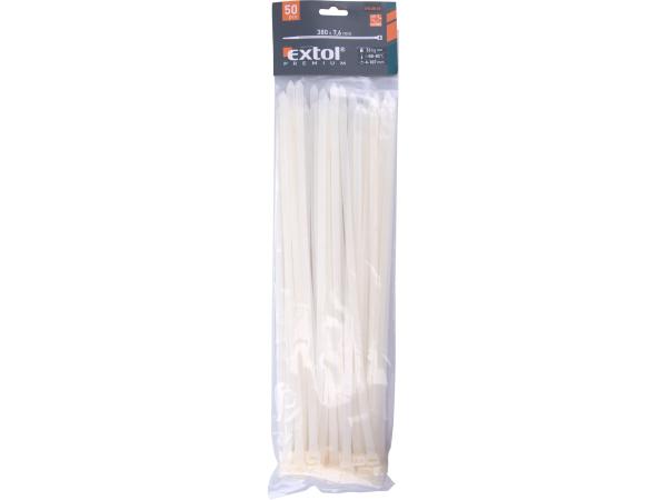 EXTOL PREMIUM 8856120 - pásky stahovací na kabely bílé, 380x7,6mm, 50ks, nylon PA66